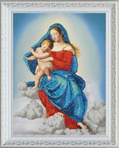 "Madonna con Bambino in gloria" di Salvi Giovanni Battista. Kit ricamo a perline