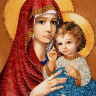 "Madonna con Bambino" in rosso di Zorina Baldescu. KIT ricamo a perline