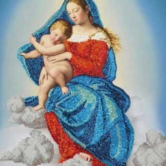 "Madonna con Bambino in gloria" di Salvi Giovanni Battista. Kit ricamo a perline