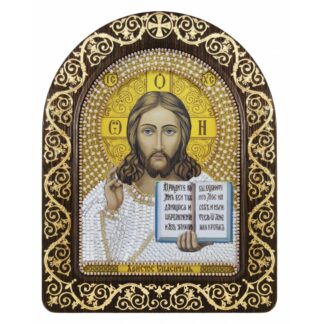 "Gesù Cristo in bianco". Kit-icona ricamo a perline, con cornice