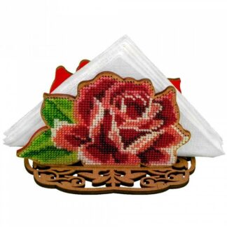 “Rosa”. Portatovaglioli ricamo a perline in legno