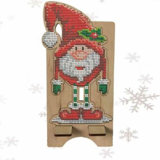 “Elfo natalizio”. Kit-supporto per cellulare di legno ricamo a perline