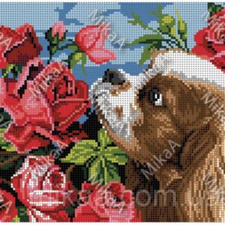 "Il cane giardiniere. Rose". Schema ricamo a perline