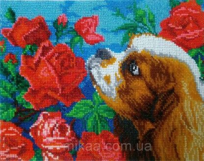 "Il cane giardiniere. Rose". Schema ricamo a perline