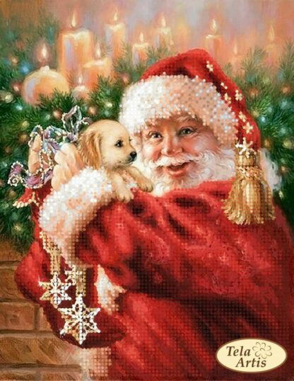 “Babbo Natale con i regali. Cane”. Schema ricamo a perline