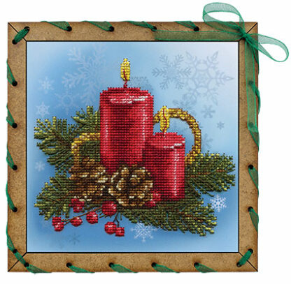 "Cartolina Candele". Kit ricamo punto croce