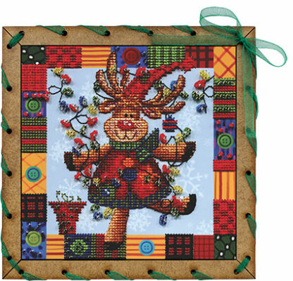 "Cartolina Auguri di Buon Natale". Kit ricamo punto croce e perline
