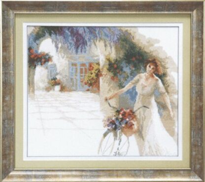 "Ragazza con fiori". Kit ricamo punto croce