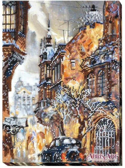 "Nevicata di dicembre. Citta". Kit ricamo completo di perline