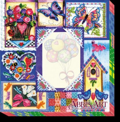 "Patchwork estivo" – cornice per foto. Kit ricamo completo di perline