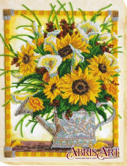 “Girasoli in vaso”. Kit ricamo a perline