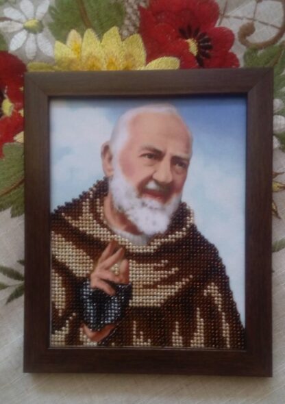 "Padre Pio da Pietrelcina". Quadro ricamato a perline - Image 3