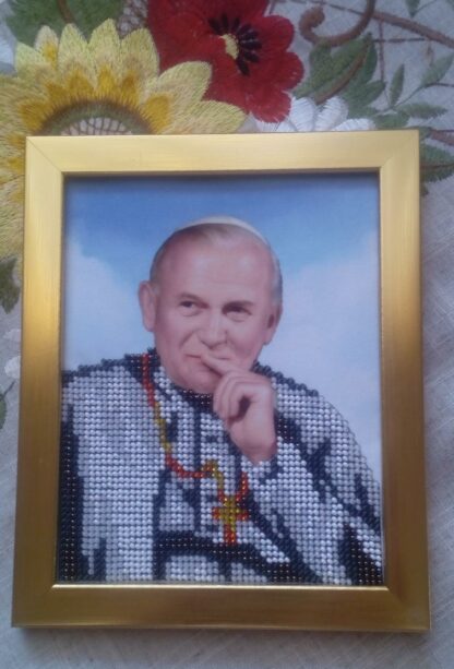 "Papa Giovanni Paolo II". Quadro ricamato a perline