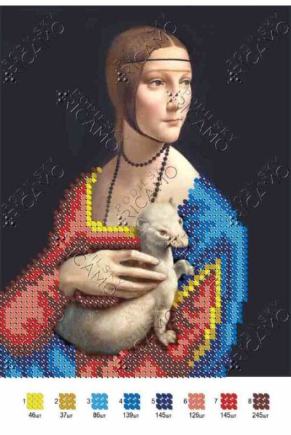 "La Dama con l'ermellino di Leonardo Da Vinci". Schema ricamo a perline