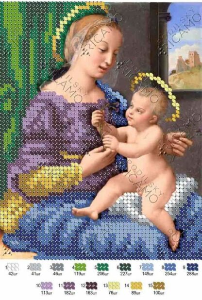 "Madonna dei Garofani di Raffaello Sanzio". Schema ricamo a perline