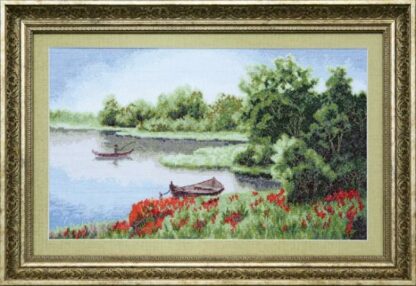 "Stagno di pesca". Kit ricamo punto croce