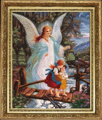 "Angelo custode con bambini su ponte". Kit ricamo a perline - Image 2
