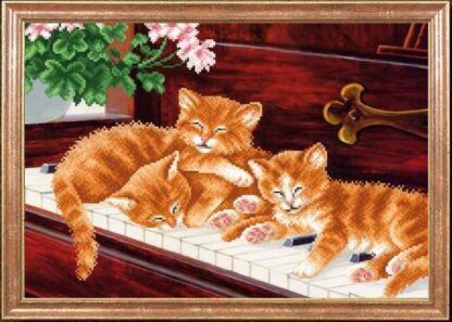 "Gattini su pianoforte". Schema ricamo a perline