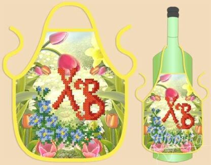 "Grembiule per bottiglia. Buona Pasqua". Schema ricamo a perline