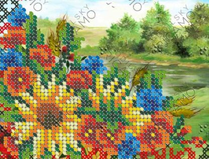 "Paesaggio ucraino con ornamento". Schema ricamo a perline - Image 2