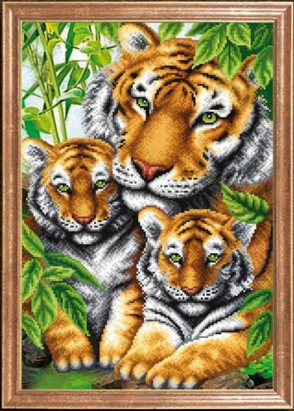"Tigre con i cuccioli". Schema ricamo a perline