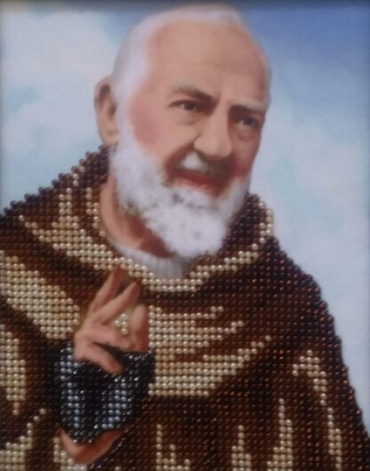 "Padre Pio da Pietrelcina". Quadro ricamato a perline - Image 2