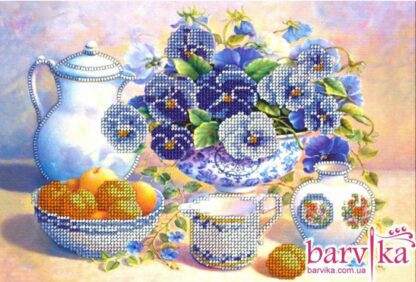 "Vintage. Natura morta con fiori e frutta-03". Kit ricamo a perline