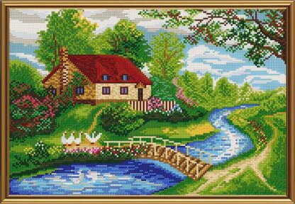 "Paesaggio rurale con le oche ". Schema ricamo a perline