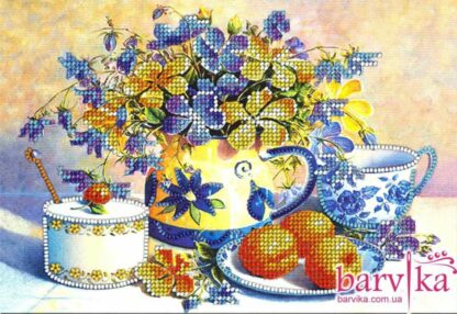 "Vintage. Natura morta con fiori e frutta-01". Kit ricamo a perline