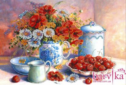"Vintage. Natura morta con fiori e frutta-02". Kit ricamo a perline