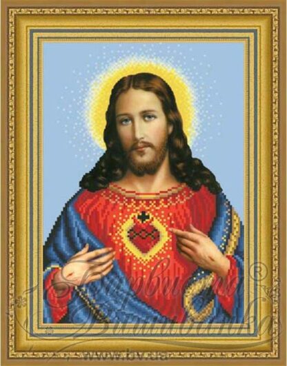 "Cuore Immacolato di Gesù". Sfondo blu. Schema ricamo a perline - Image 2