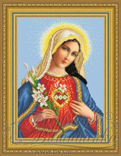 "Cuore Immacolato di Maria". Sfondo blu. Schema ricamo a perline - Image 3