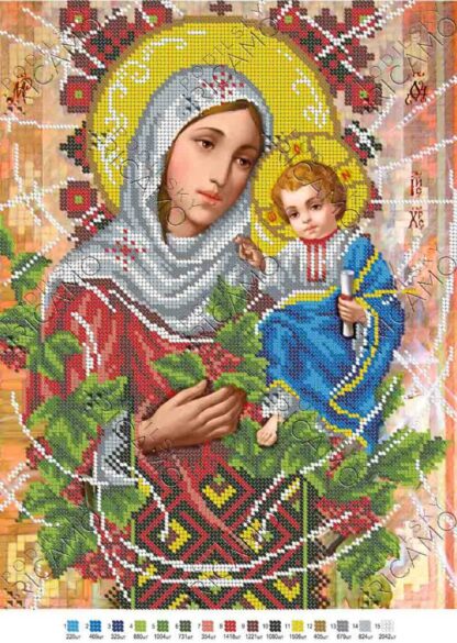 "Madonna con Gesù bambino. Bacche del Viburnum rosso". Schema ricamo a perline