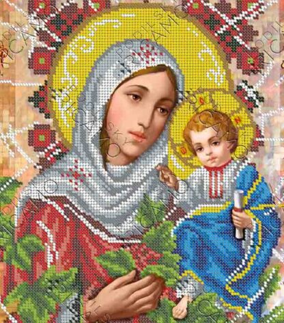 "Madonna con Gesù bambino. Bacche del Viburnum rosso". Schema ricamo a perline - Image 2