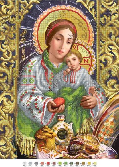 "Madonna con Gesù bambino. Uovo di Pasqua". Schema ricamo a perline