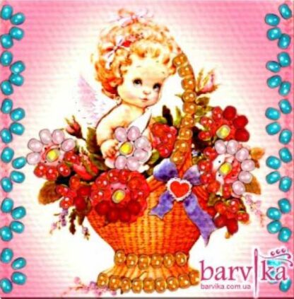 "Angelo tra i fiori". Kit-calamita ricamo a perline