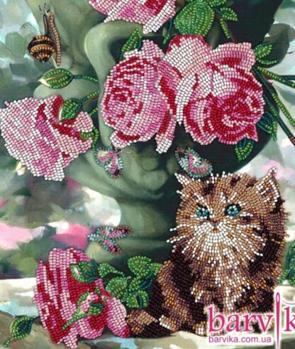 “Gattino e rose”. Kit ricamo a perline - Image 2