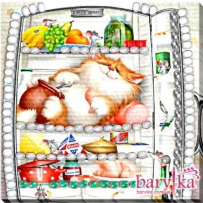 "Gatto. Dolce vita". Kit-calamita ricamo a perline