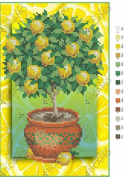 "Limone nel vaso". Schema ricamo a perline