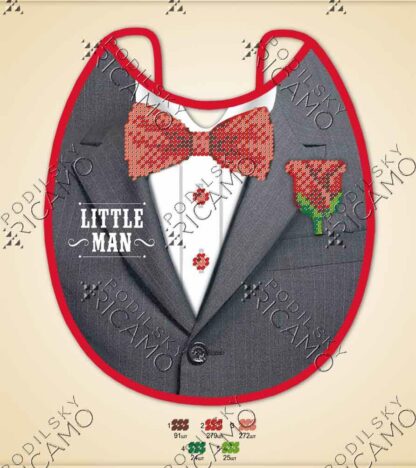 "Little man". Bavaglino cucito con lo schema stampato