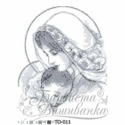 "Madonna con bambino Gesù Cristo"-02. Monocrome-grigio. Schema ricamo a perline