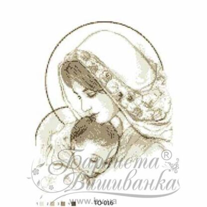 "Madonna con bambino Gesù Cristo"-03. Monocrome-beige. Schema ricamo a perline