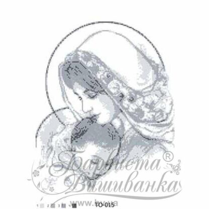"Madonna con bambino Gesù Cristo"-03. Monocrome-grigio. Schema ricamo a perline