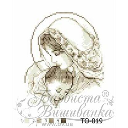 "Madonna con bambino Gesù Cristo". Monocrome-beige. Schema ricamo a perline