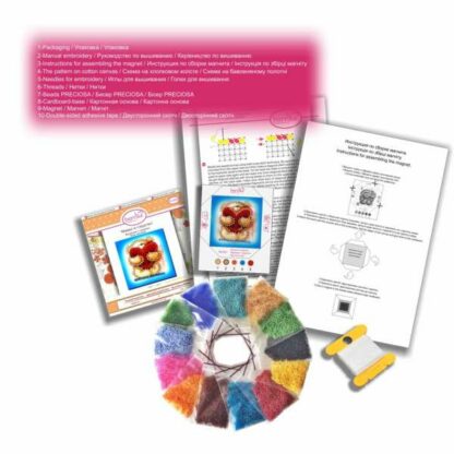 "Orsetto con grande cuore". Kit-calamita ricamo a perline - Image 2