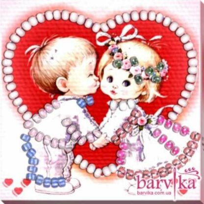 "Primo bacio". Kit-calamita ricamo a perline