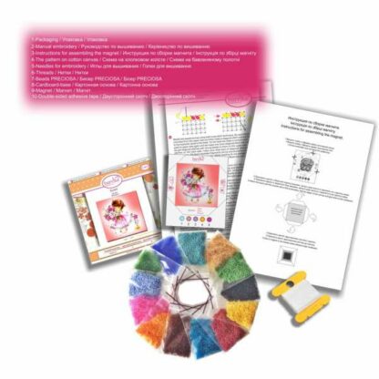 "Ragazza con mazzo di fiori". Kit-calamita ricamo a perline - Image 2