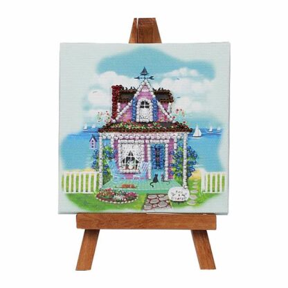 "Casa al mare". Kit-pensierino ricamo a perline, con cavalletto