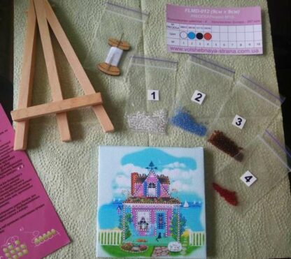 "Casa al mare". Kit-pensierino ricamo a perline, con cavalletto - Image 3