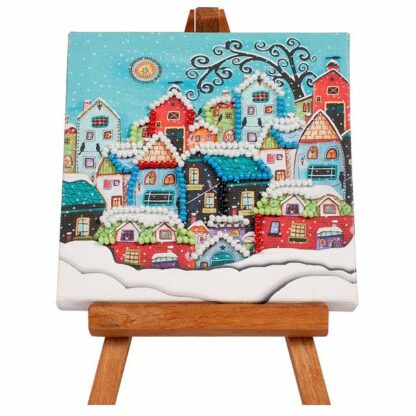 "Inverno in città"-01. Kit-pensierino ricamo a perline, con cavalletto